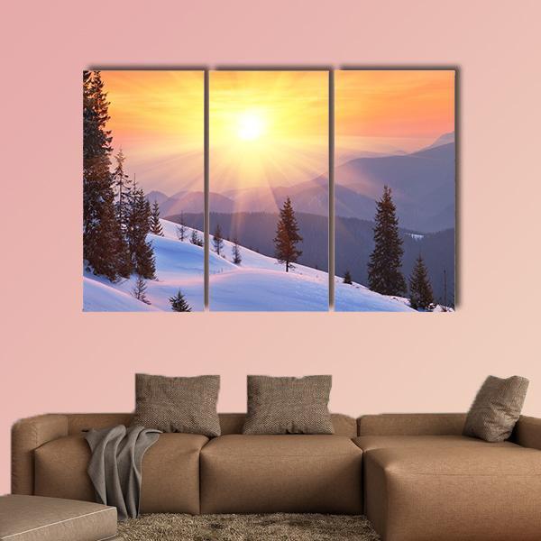 Winter Landscape On A Sunset In Ukraine Canvas Wall Art-3 Horizontal-Gallery Wrap-37&quot; x 24&quot;-Tiaracle