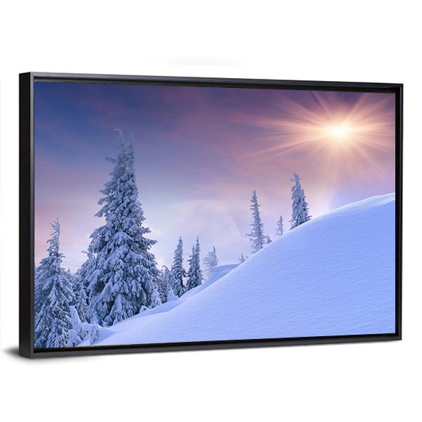 Winter Landscape Sunrise Canvas Wall Art-5 Horizontal-Gallery Wrap-22" x 12"-Tiaracle