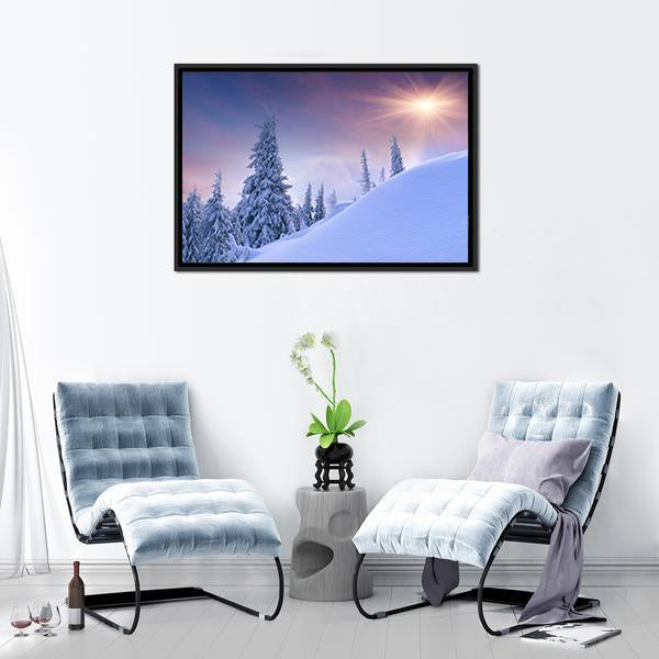 Winter Landscape Sunrise Canvas Wall Art-5 Horizontal-Gallery Wrap-22" x 12"-Tiaracle