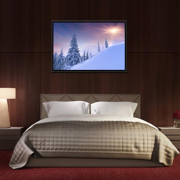 Winter Landscape Sunrise Canvas Wall Art-5 Horizontal-Gallery Wrap-22" x 12"-Tiaracle