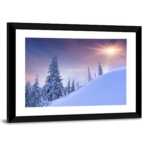 Winter Landscape Sunrise Canvas Wall Art-5 Horizontal-Gallery Wrap-22" x 12"-Tiaracle
