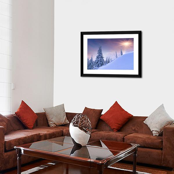 Winter Landscape Sunrise Canvas Wall Art-5 Horizontal-Gallery Wrap-22" x 12"-Tiaracle