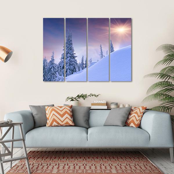 Winter Landscape Sunrise Canvas Wall Art-4 Horizontal-Gallery Wrap-34" x 24"-Tiaracle