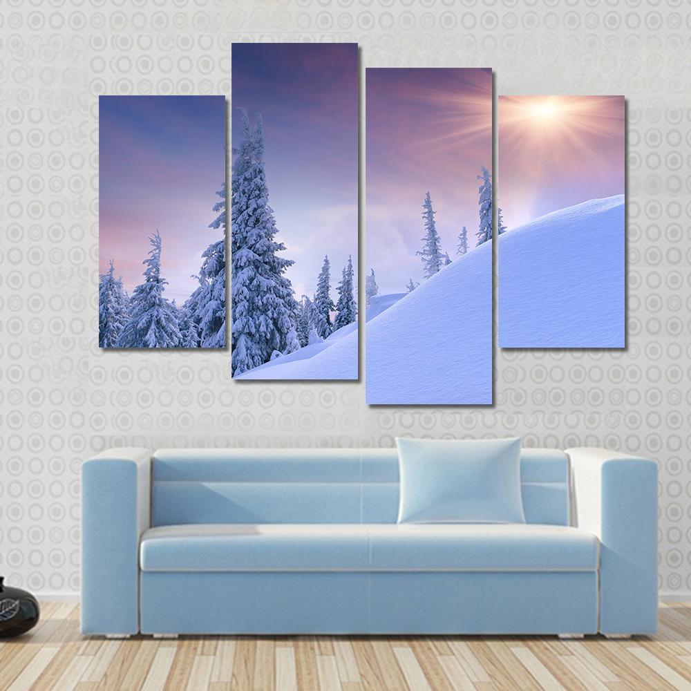 Winter Landscape Sunrise Canvas Wall Art-1 Piece-Gallery Wrap-48" x 32"-Tiaracle