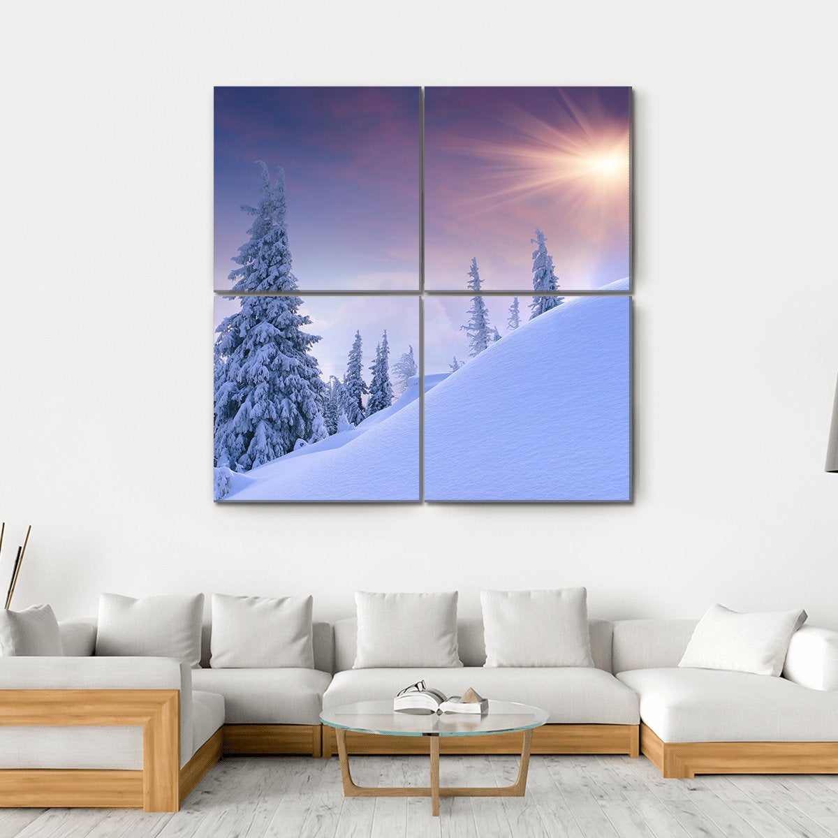 Winter Landscape Sunrise Canvas Wall Art-4 Square-Gallery Wrap-17" x 17"-Tiaracle