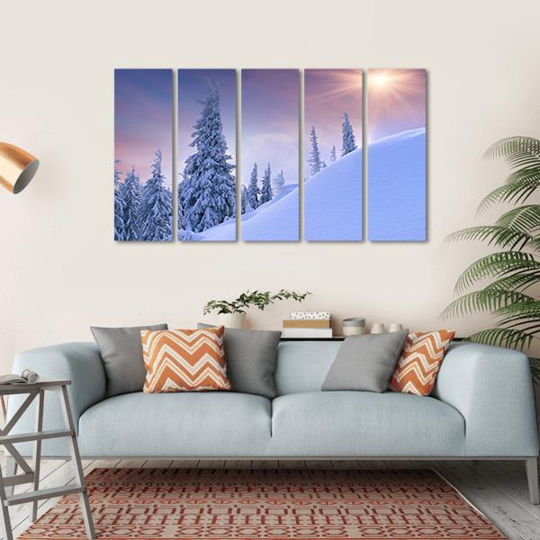 Winter Landscape Sunrise Canvas Wall Art-5 Horizontal-Gallery Wrap-22" x 12"-Tiaracle