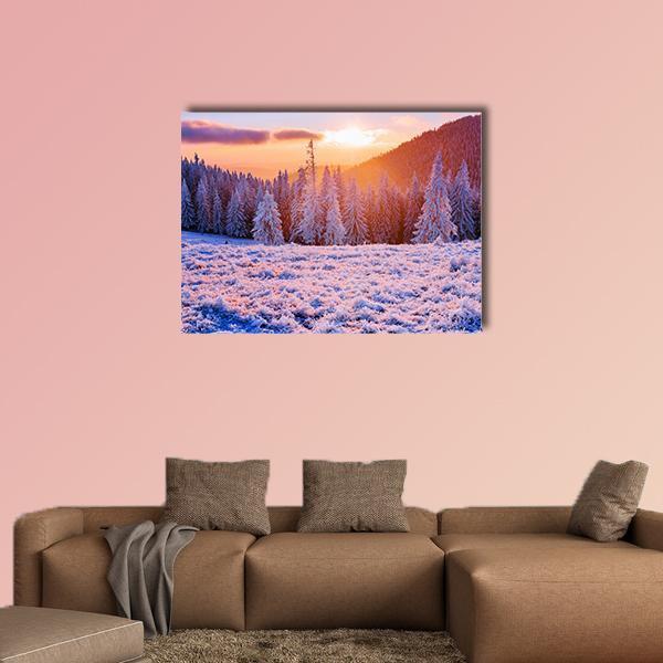 Winter Landscape Trees In Frost Canvas Wall Art-5 Horizontal-Gallery Wrap-22" x 12"-Tiaracle
