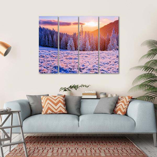 Winter Landscape Trees In Frost Canvas Wall Art-4 Horizontal-Gallery Wrap-34" x 24"-Tiaracle