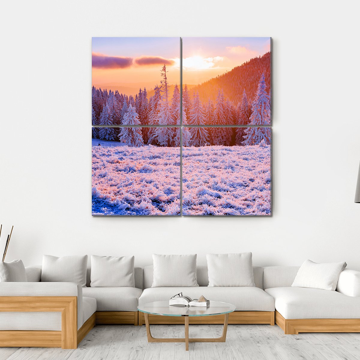 Winter Landscape Trees In Frost Canvas Wall Art-4 Square-Gallery Wrap-17" x 17"-Tiaracle