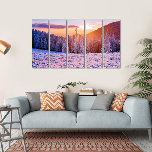 Winter Landscape Trees In Frost Canvas Wall Art-5 Horizontal-Gallery Wrap-22" x 12"-Tiaracle