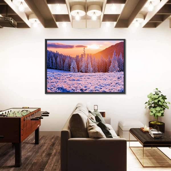 Winter Landscape Trees In Frost Canvas Wall Art-3 Horizontal-Gallery Wrap-25" x 16"-Tiaracle