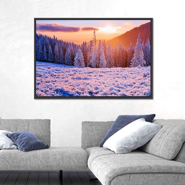 Winter Landscape Trees In Frost Canvas Wall Art-3 Horizontal-Gallery Wrap-25" x 16"-Tiaracle