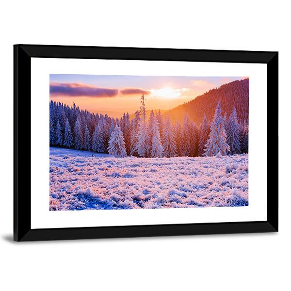Winter Landscape Trees In Frost Canvas Wall Art-3 Horizontal-Gallery Wrap-25" x 16"-Tiaracle