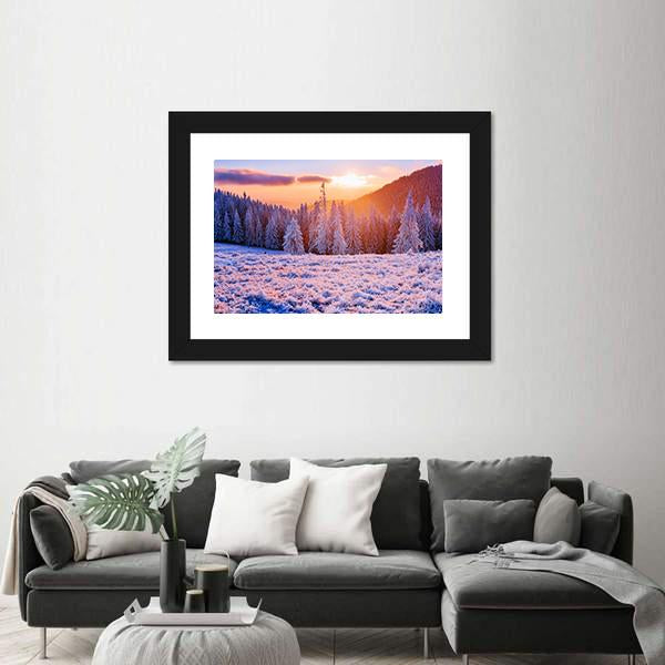 Winter Landscape Trees In Frost Canvas Wall Art-3 Horizontal-Gallery Wrap-25" x 16"-Tiaracle