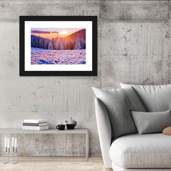 Winter Landscape Trees In Frost Canvas Wall Art-3 Horizontal-Gallery Wrap-25" x 16"-Tiaracle