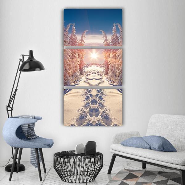 Winter Landscape Vertical Canvas Wall Art-3 Vertical-Gallery Wrap-12" x 25"-Tiaracle