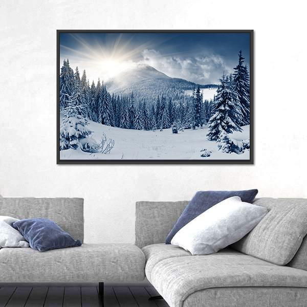 Winter Landscape With Snow Covered Trees Canvas Wall Art-5 Horizontal-Gallery Wrap-22" x 12"-Tiaracle