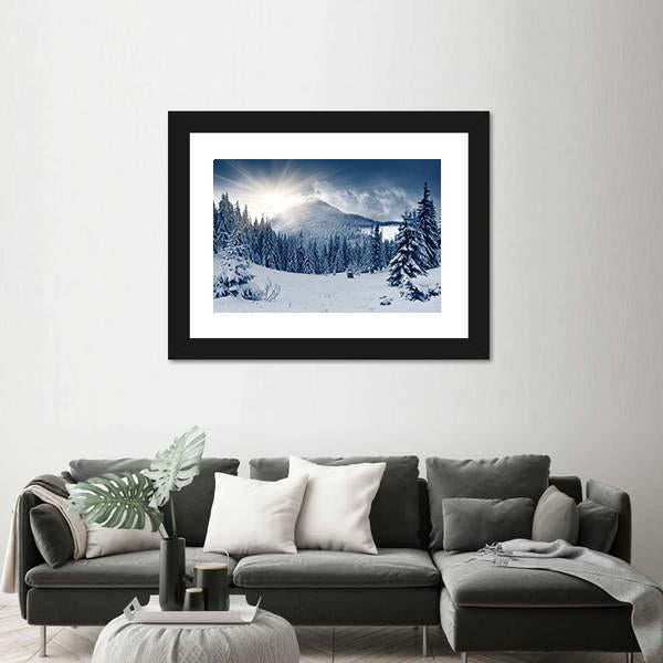 Winter Landscape With Snow Covered Trees Canvas Wall Art-3 Horizontal-Gallery Wrap-25" x 16"-Tiaracle