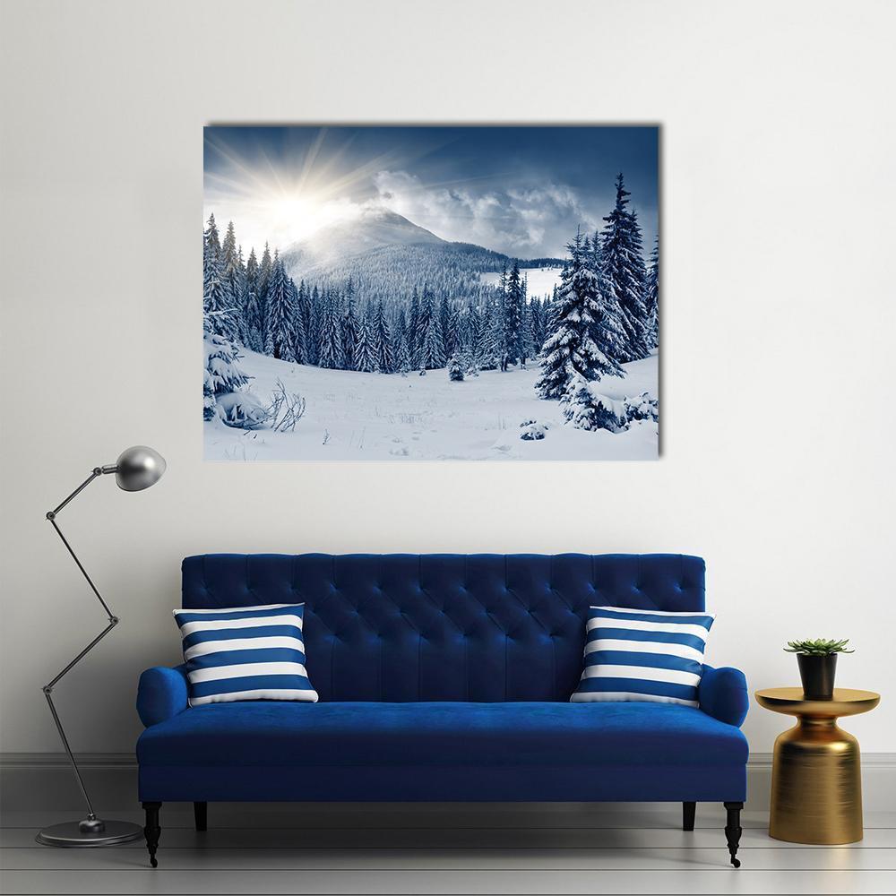 Winter Landscape With Snow Covered Trees Canvas Wall Art-1 Piece-Gallery Wrap-48" x 32"-Tiaracle