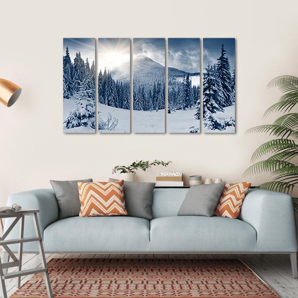Winter Landscape With Snow Covered Trees Canvas Wall Art-5 Horizontal-Gallery Wrap-22" x 12"-Tiaracle