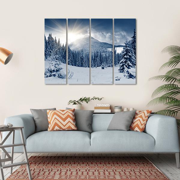 Winter Landscape With Snow Covered Trees Canvas Wall Art-4 Horizontal-Gallery Wrap-34" x 24"-Tiaracle
