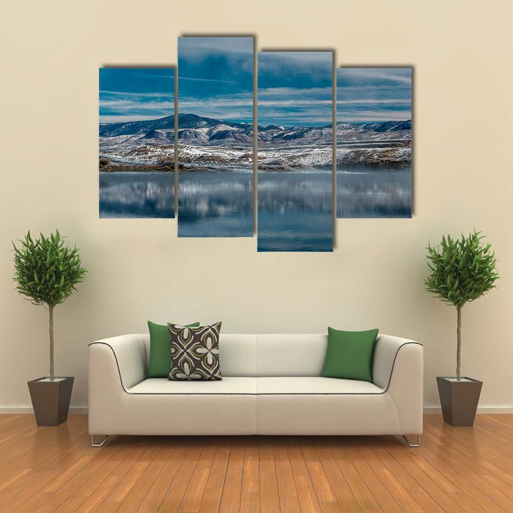 Winter Landscape With Wolford Mountain Reservoir Canvas Wall Art-4 Pop-Gallery Wrap-50" x 32"-Tiaracle