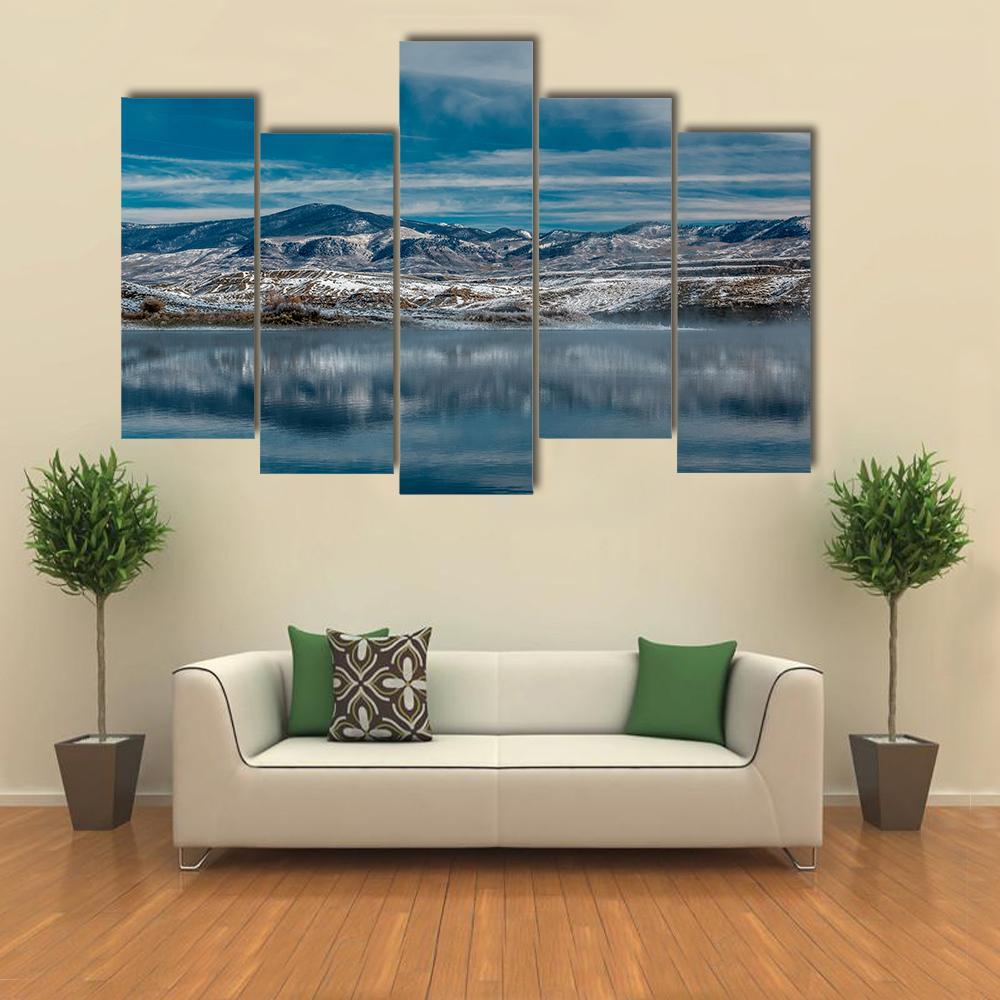 Winter Landscape With Wolford Mountain Reservoir Canvas Wall Art-5 Pop-Gallery Wrap-47" x 32"-Tiaracle