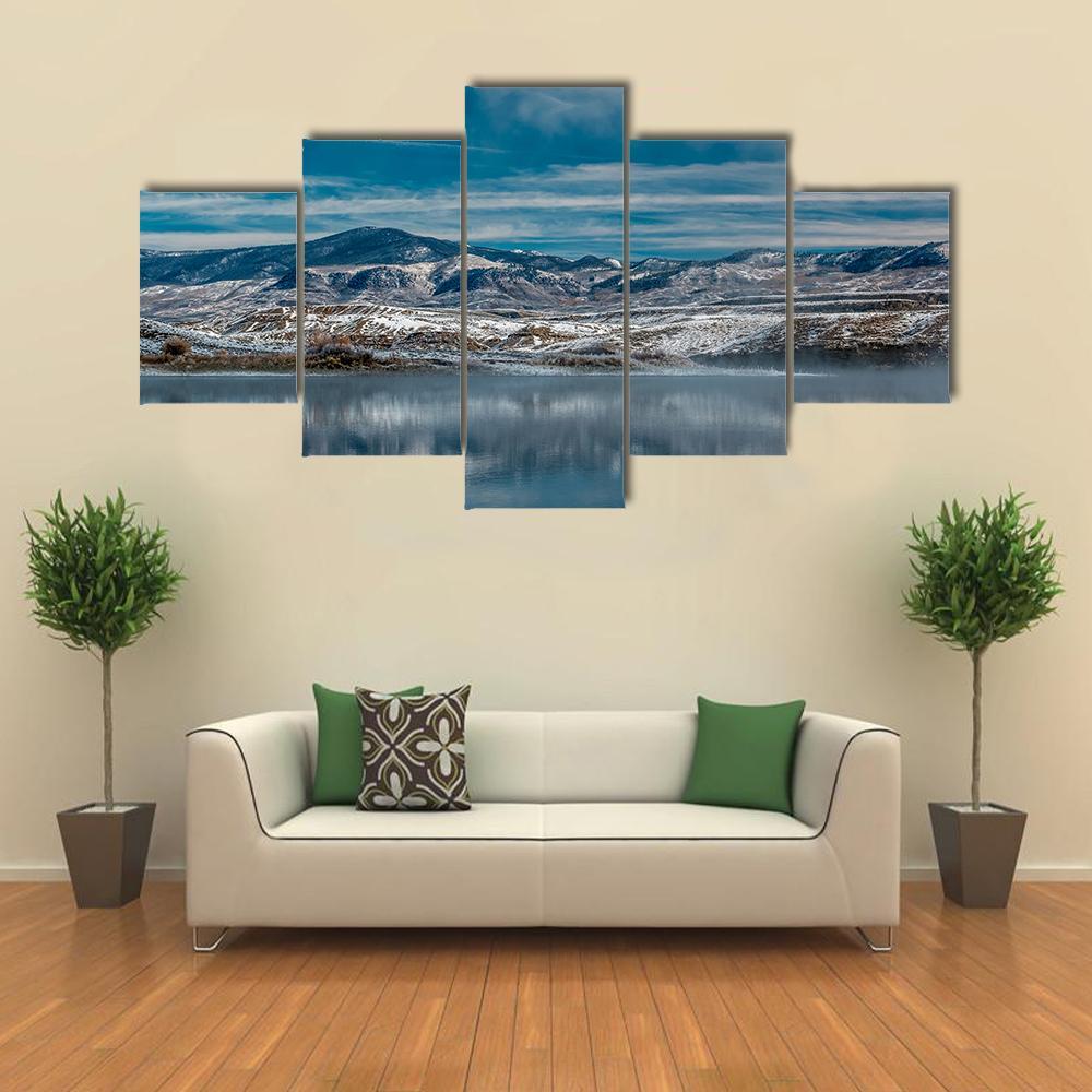 Winter Landscape With Wolford Mountain Reservoir Canvas Wall Art-5 Pop-Gallery Wrap-47" x 32"-Tiaracle