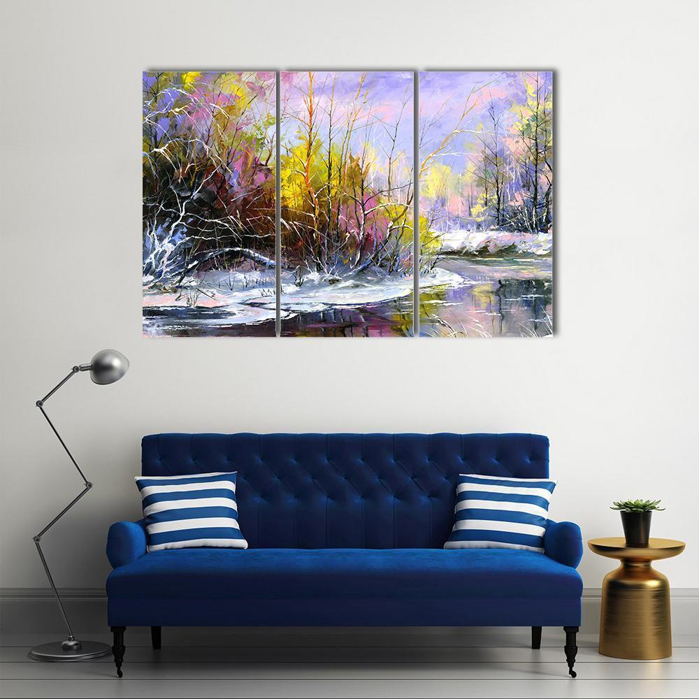 Winter Landscape With Wood River Canvas Wall Art-3 Horizontal-Gallery Wrap-37" x 24"-Tiaracle
