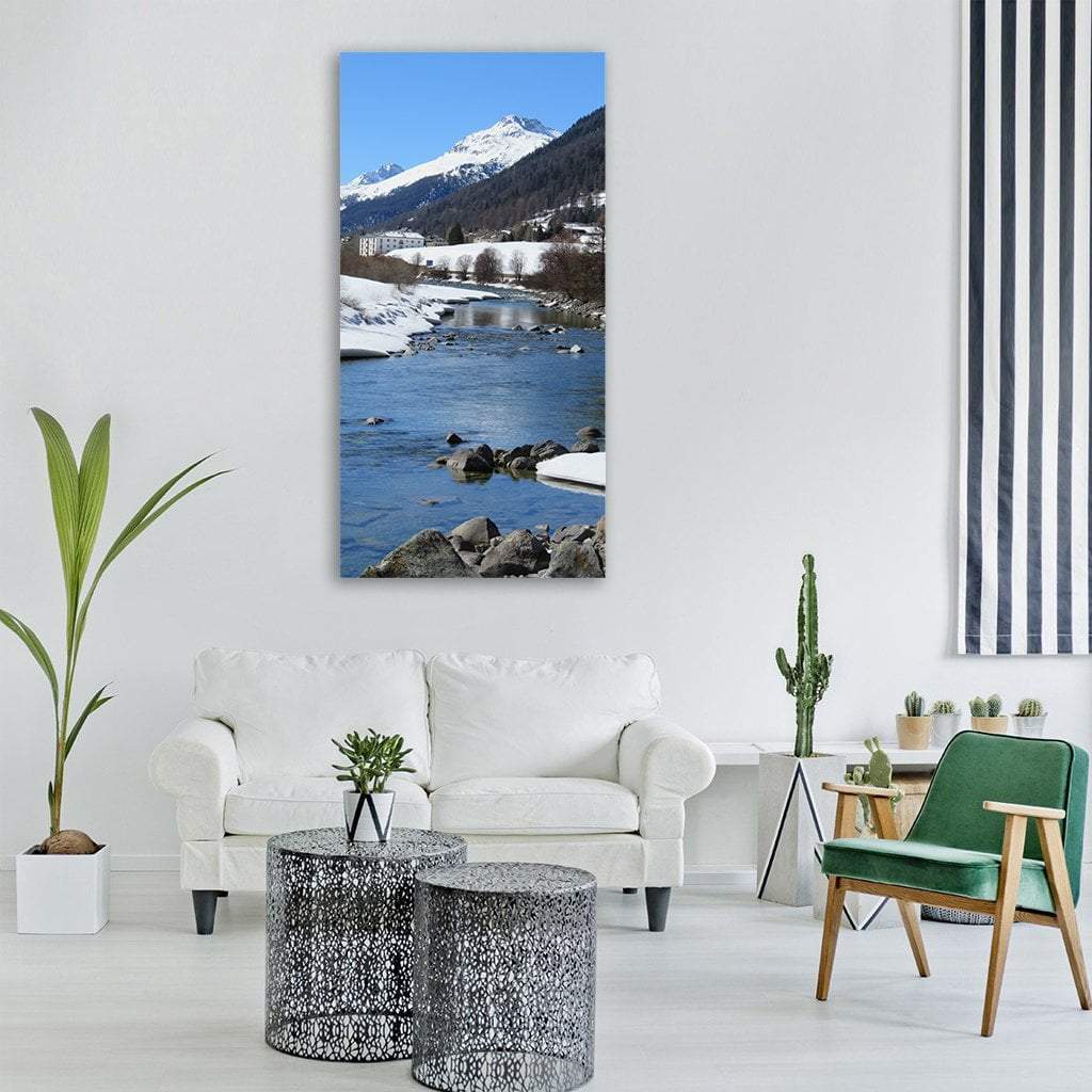Winter Mountain Lake In Switzerland Vertical Canvas Wall Art-3 Vertical-Gallery Wrap-12" x 25"-Tiaracle