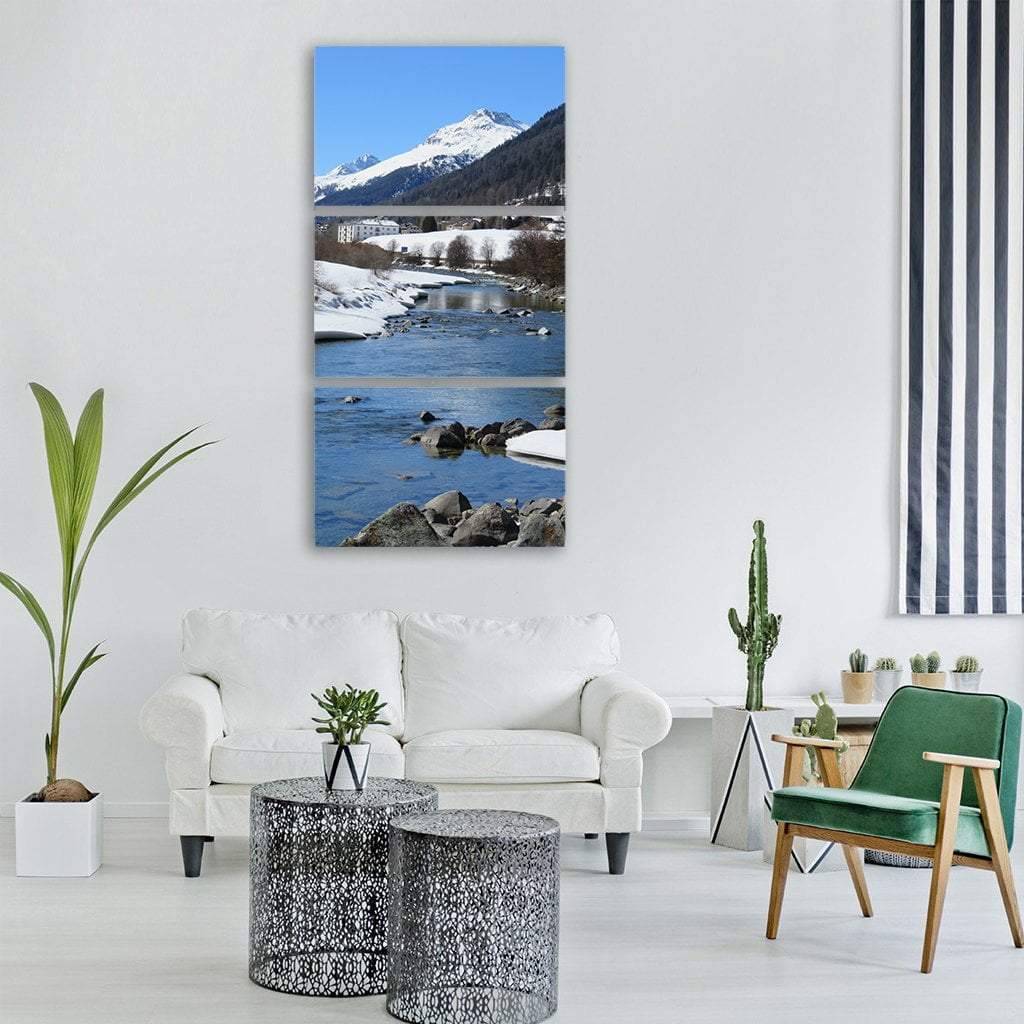 Winter Mountain Lake In Switzerland Vertical Canvas Wall Art-3 Vertical-Gallery Wrap-12" x 25"-Tiaracle