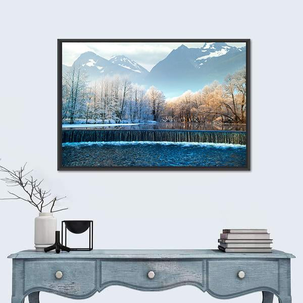 Winter Mountains In Norway Canvas Wall Art-1 Piece-Floating Frame-24" x 16"-Tiaracle