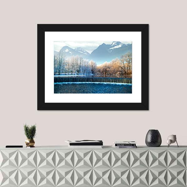 Winter Mountains In Norway Canvas Wall Art-1 Piece-Framed Print-20" x 16"-Tiaracle