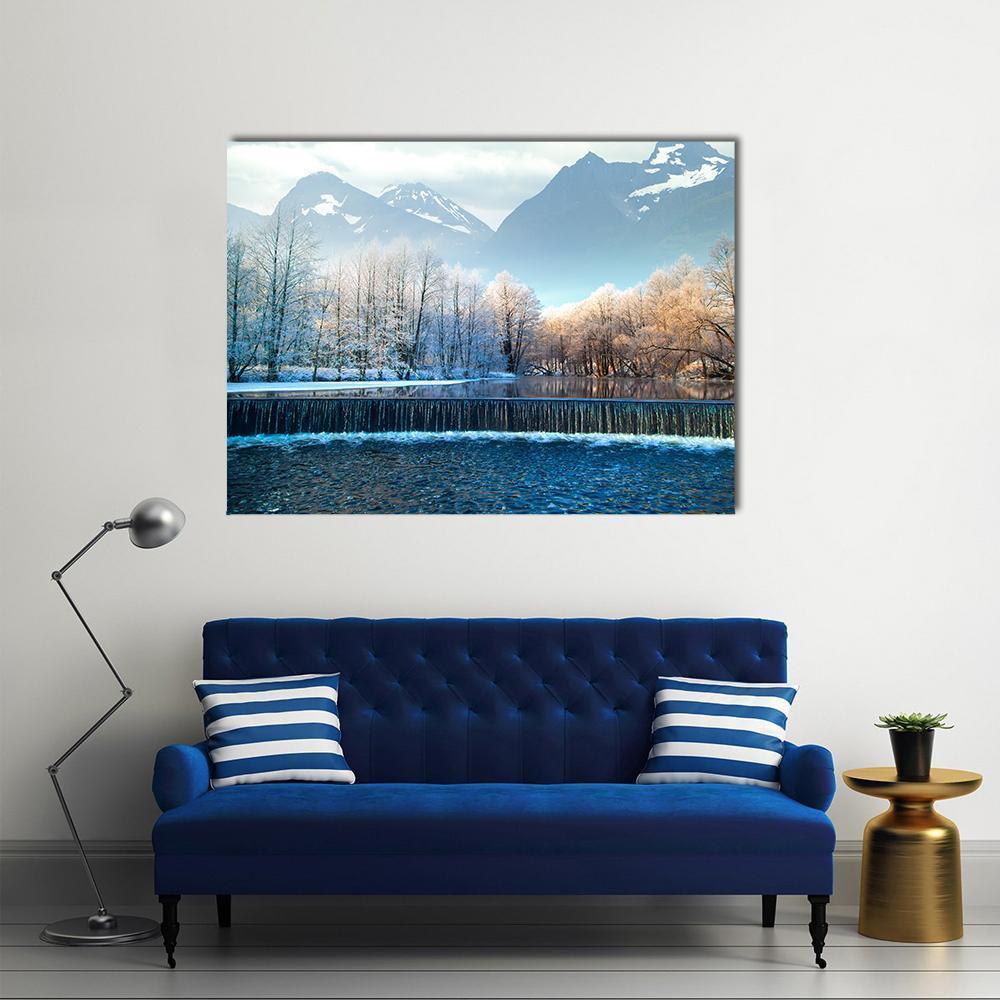 Winter Mountains In Norway Canvas Wall Art-1 Piece-Gallery Wrap-48" x 32"-Tiaracle