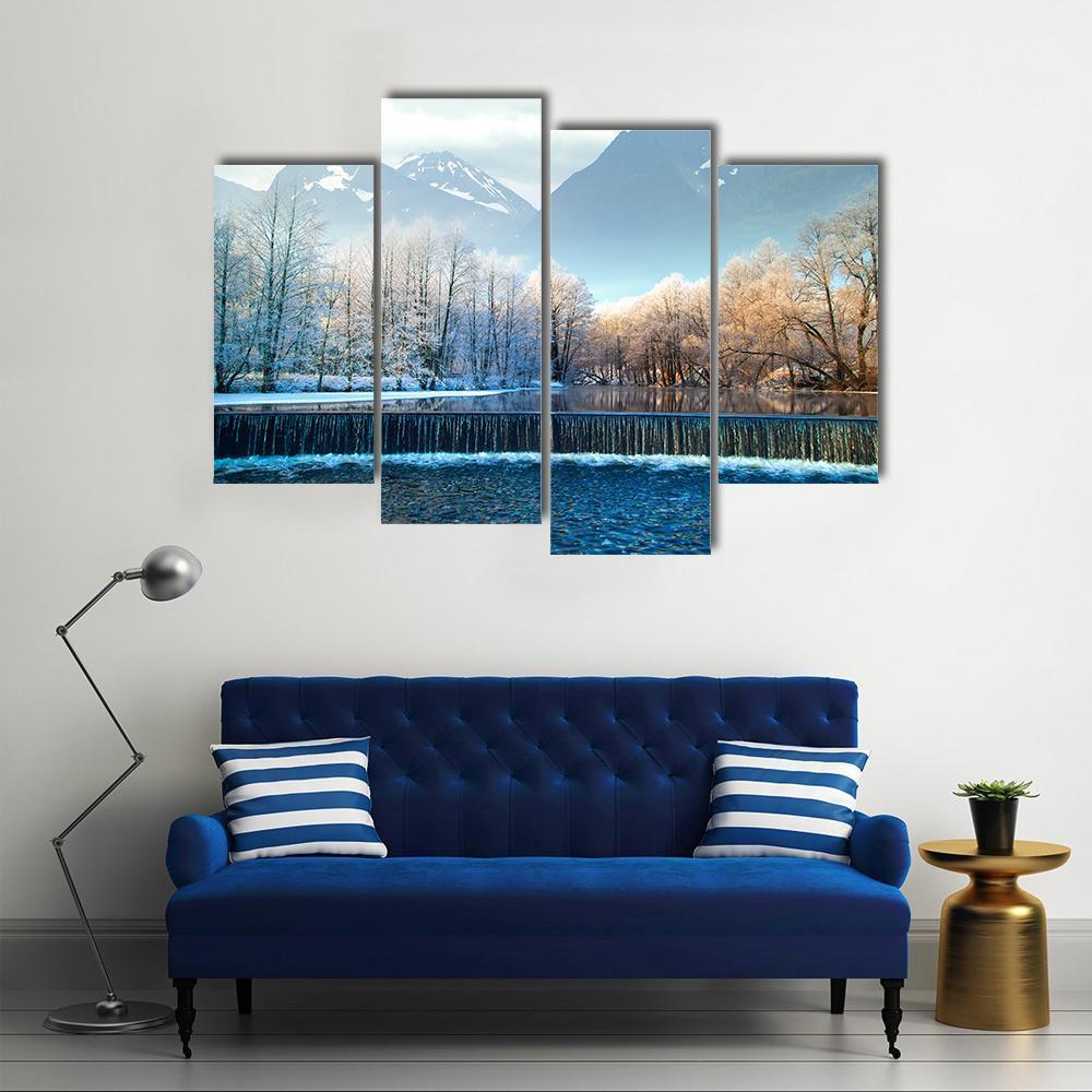 Winter Mountains In Norway Canvas Wall Art-4 Pop-Gallery Wrap-50" x 32"-Tiaracle