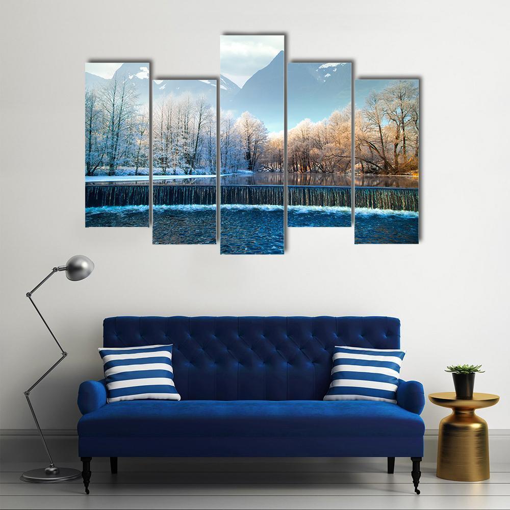 Winter Mountains In Norway Canvas Wall Art-5 Pop-Gallery Wrap-47" x 32"-Tiaracle