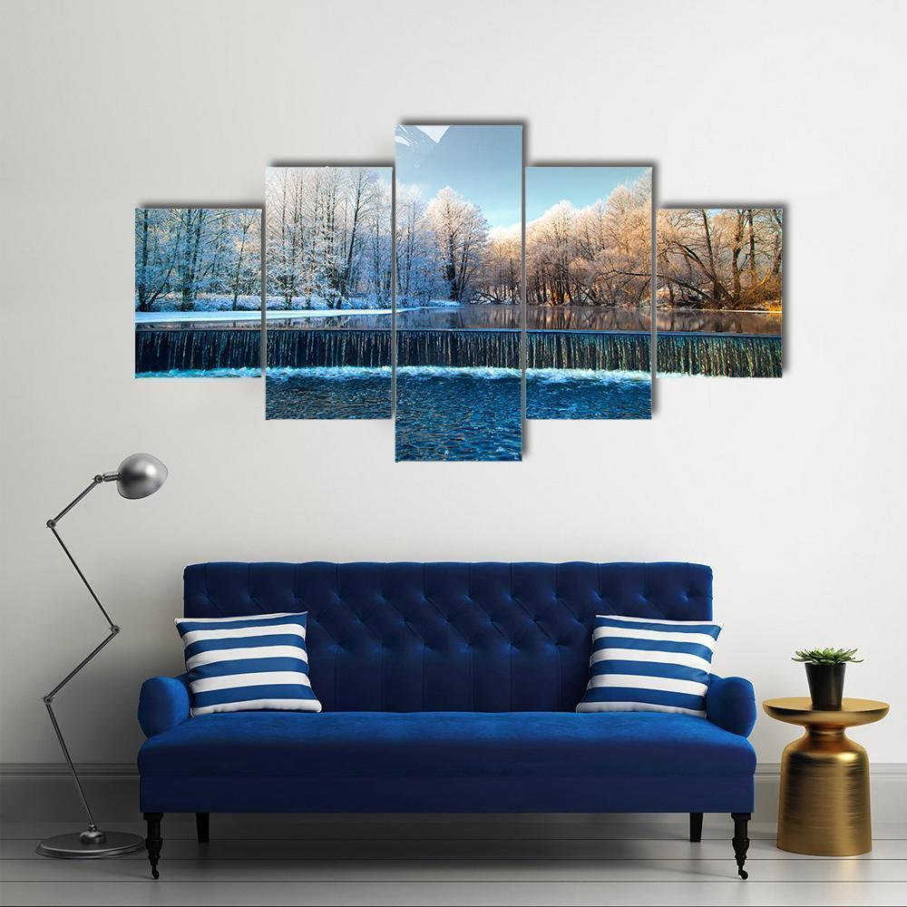 Winter Mountains In Norway Canvas Wall Art-5 Star-Gallery Wrap-62" x 32"-Tiaracle