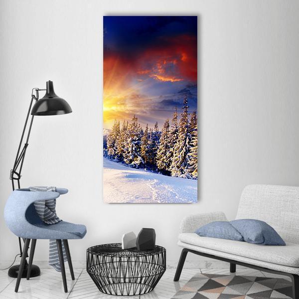 Dramatic Sunset In Winter Vertical Canvas Wall Art-1 Vertical-Gallery Wrap-12" x 24"-Tiaracle