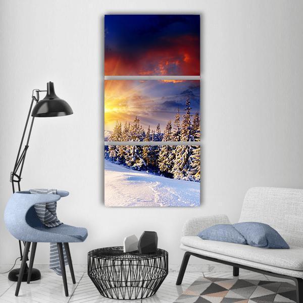 Dramatic Sunset In Winter Vertical Canvas Wall Art-3 Vertical-Gallery Wrap-12" x 25"-Tiaracle