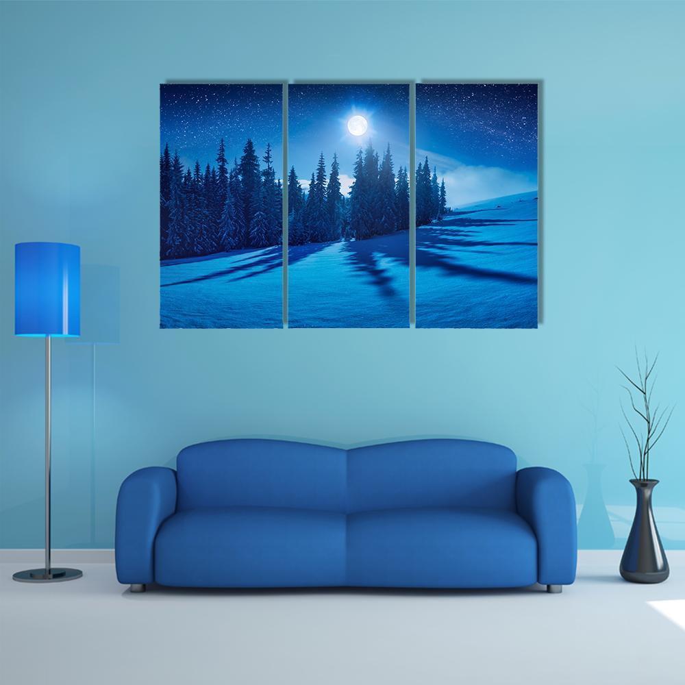 Winter Night In A Mountain Valley Canvas Wall Art-5 Pop-Gallery Wrap-47" x 32"-Tiaracle