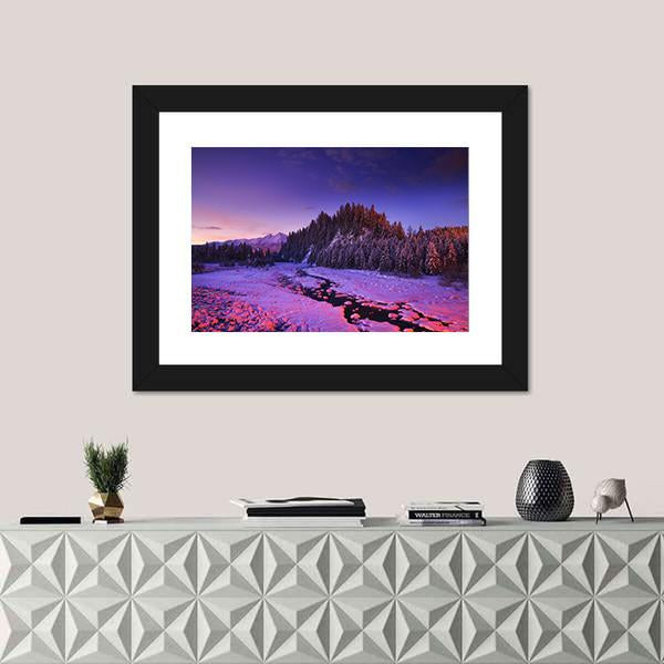 Winter Night Landscape Canvas Wall Art-1 Piece-Framed Print-20" x 16"-Tiaracle