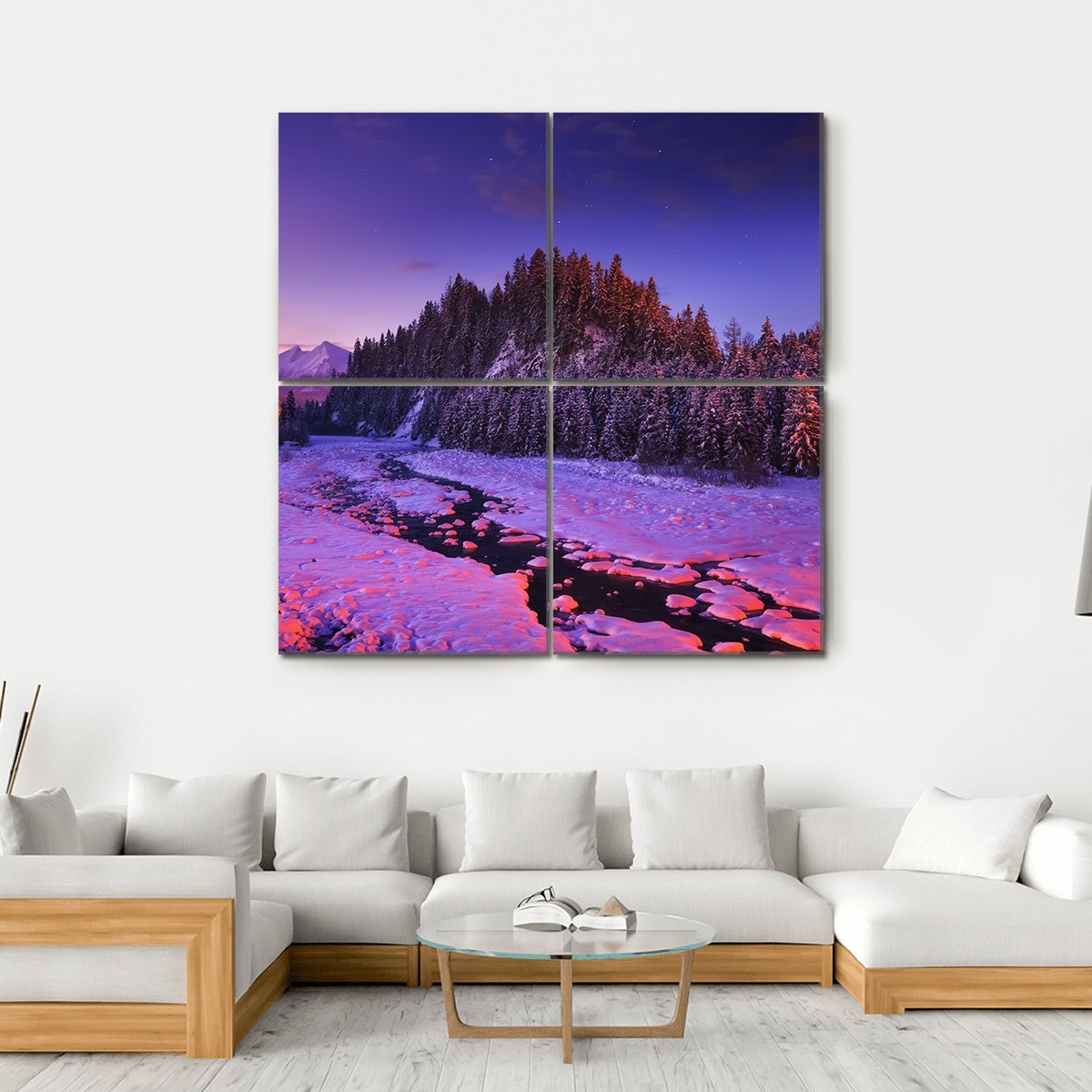 Winter Night Landscape Canvas Wall Art-4 Square-Gallery Wrap-17" x 17"-Tiaracle