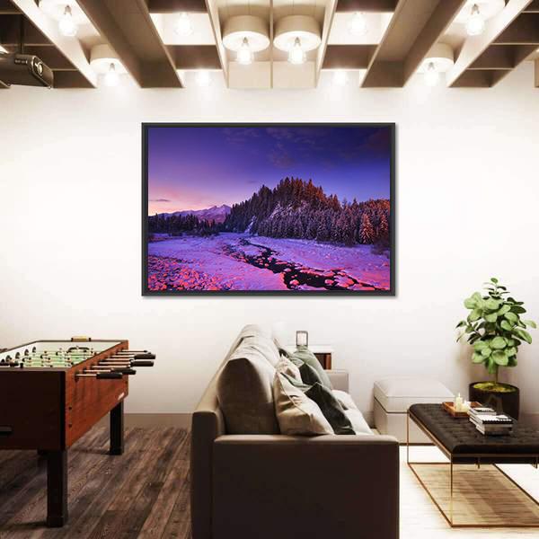 Winter Night Landscape Canvas Wall Art-5 Horizontal-Gallery Wrap-22" x 12"-Tiaracle