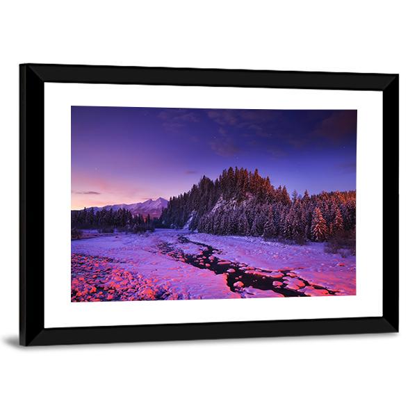 Winter Night Landscape Canvas Wall Art-5 Horizontal-Gallery Wrap-22" x 12"-Tiaracle