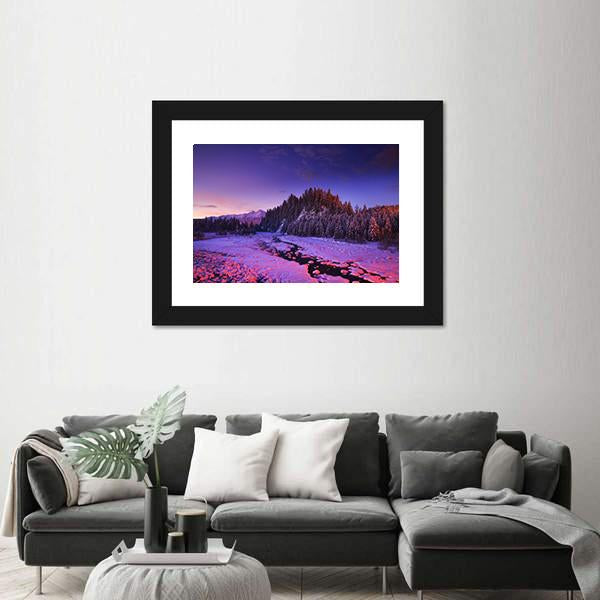 Winter Night Landscape Canvas Wall Art-5 Horizontal-Gallery Wrap-22" x 12"-Tiaracle