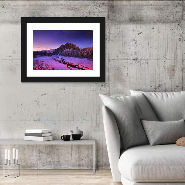 Winter Night Landscape Canvas Wall Art-5 Horizontal-Gallery Wrap-22" x 12"-Tiaracle
