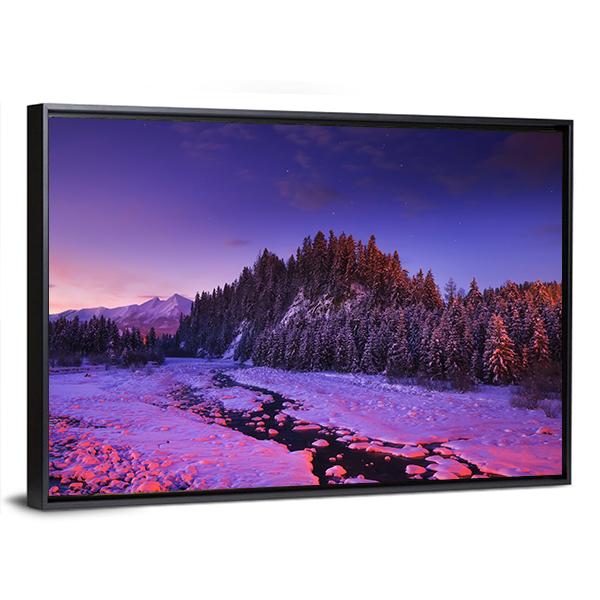 Winter Night Landscape Canvas Wall Art-5 Horizontal-Gallery Wrap-22" x 12"-Tiaracle