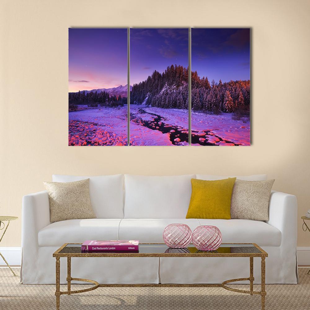 Winter Night Landscape Canvas Wall Art-3 Horizontal-Gallery Wrap-37" x 24"-Tiaracle