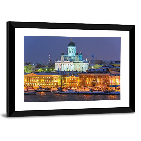 Winter Night Scenery In Helsinki Canvas Wall Art-5 Horizontal-Gallery Wrap-22" x 12"-Tiaracle