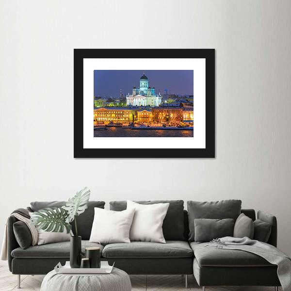 Winter Night Scenery In Helsinki Canvas Wall Art-3 Horizontal-Gallery Wrap-25" x 16"-Tiaracle